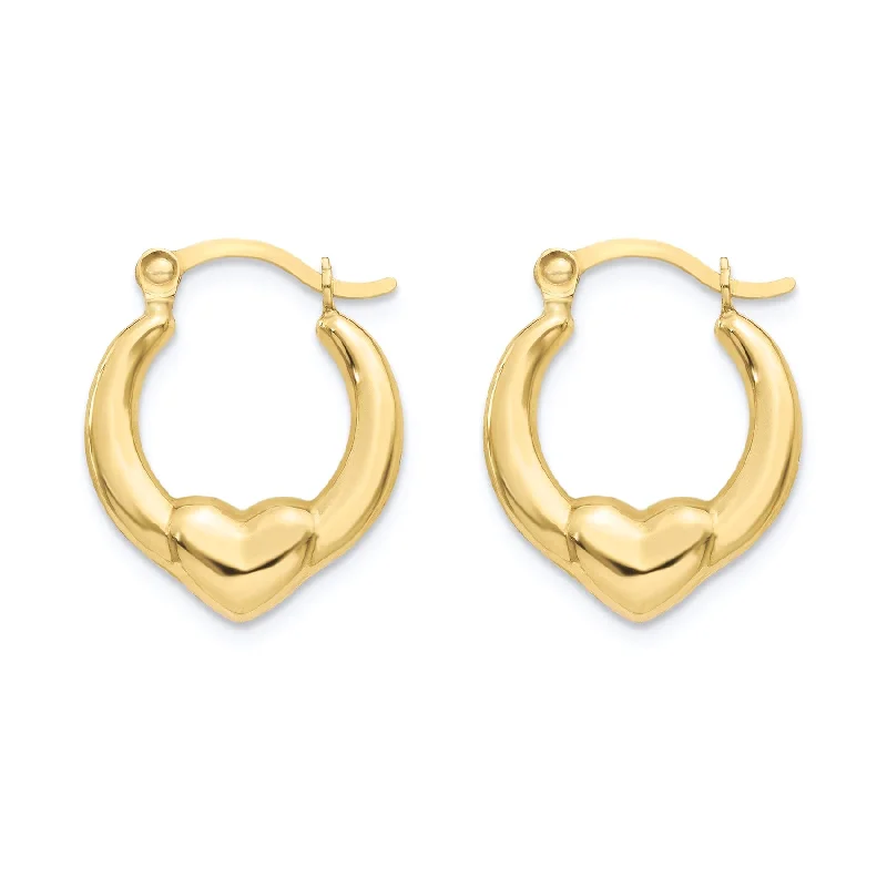 women’s earrings -14E00372 - 14 Karat Yellow Gold 2T Heart Design Latch Back Hoop Earring