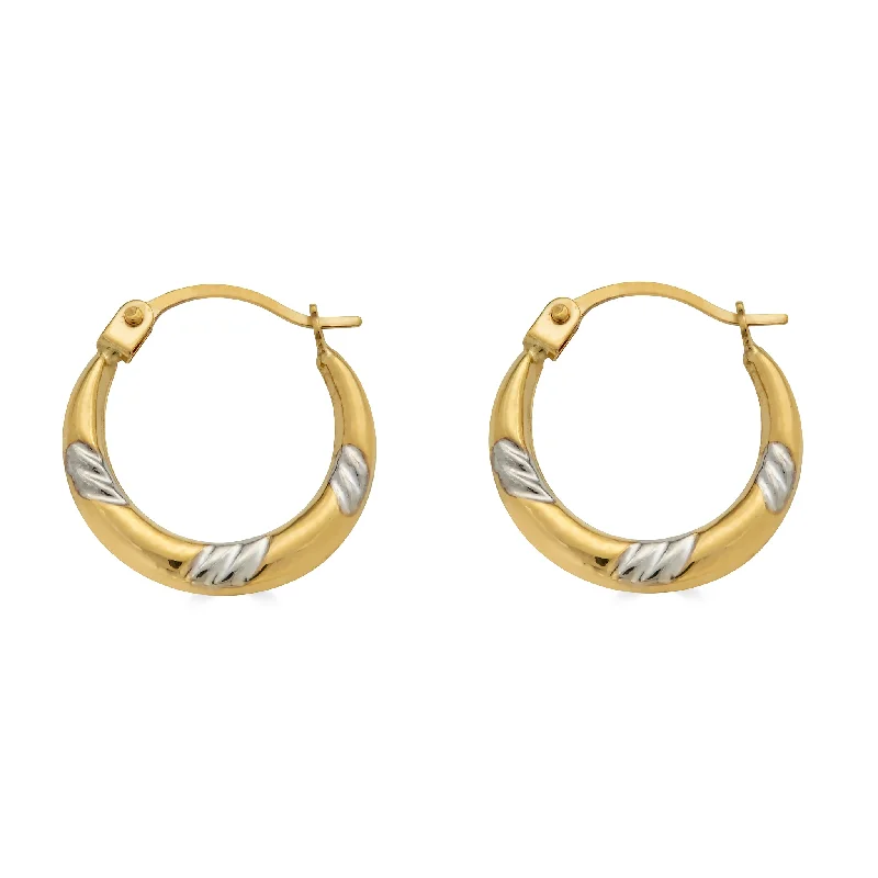 heart-shaped earrings for women -14E00368 - 14 Karat Yellow Gold 2T Slashed Design Latch Back Hoop Earring