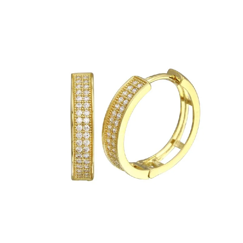 women’s crystal stud earrings -Gold Plated 925 Sterling Silver Round Micro Pave CZ Hoop Earring 18mm - GME00023GP