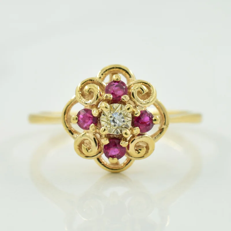 Ruby & Diamond Cluster Ring | 0.20ctw, 0.01ct | SZ 7.5 |