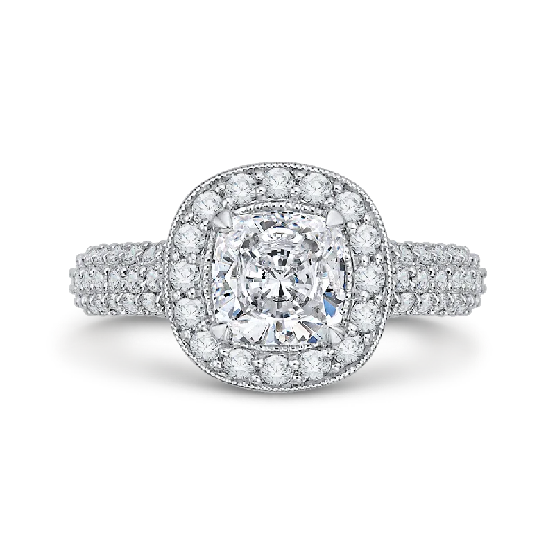 solitaire diamond engagement rings -14K White Gold Cushion Diamond Halo Cathedral Style Engagement Ring (Semi Mount)