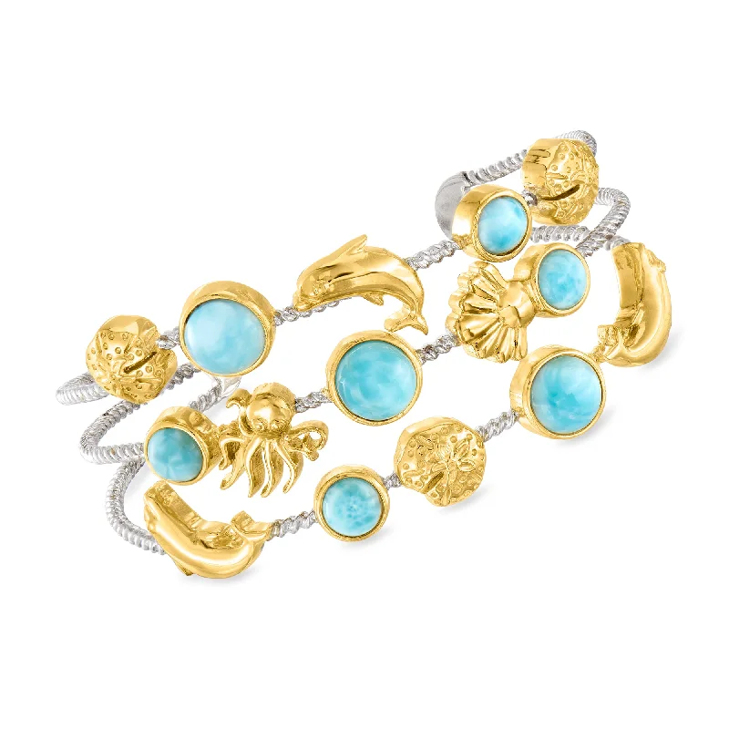 Ross-Simons Larimar Sea Life Cuff Bracelet in 2-Tone Sterling Silver