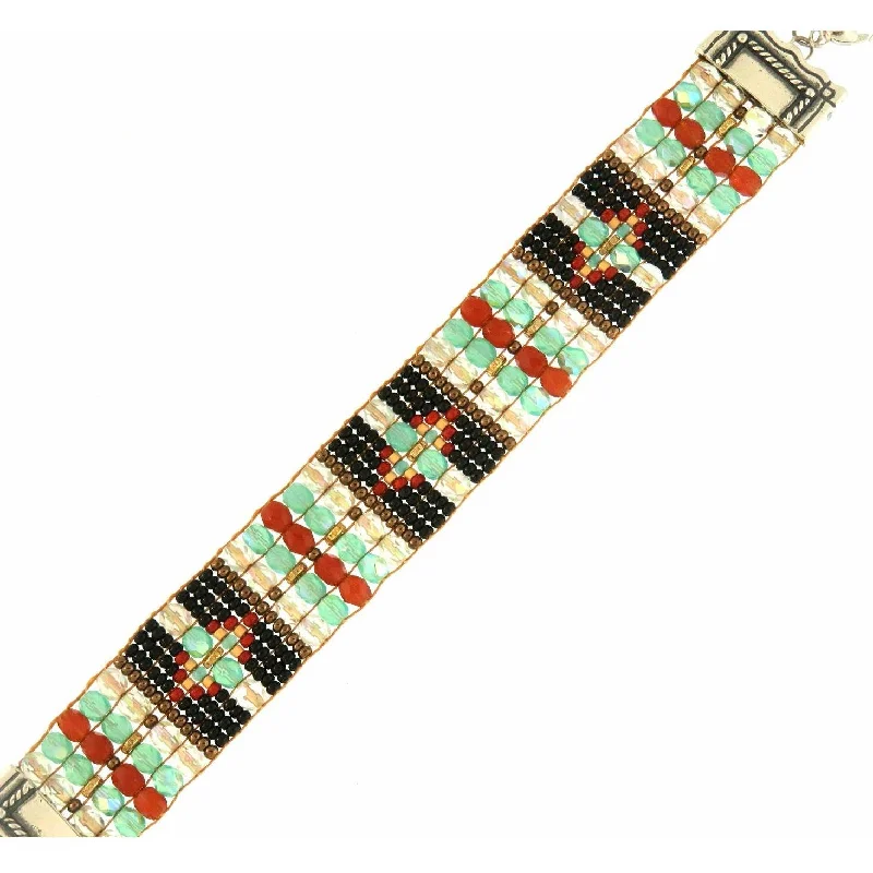 Chili Rose "Jet and Turquoise Sitting Blanket" Silver TIp Bracelet