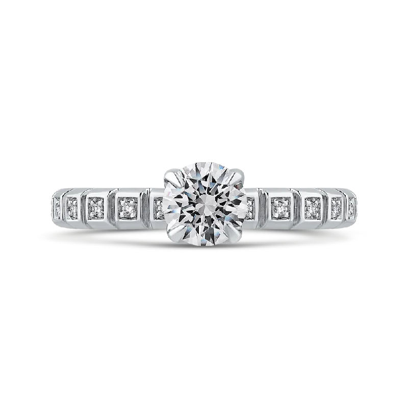 diamond engagement rings for women -14K White Gold Round Cut Diamond Floral Engagement Ring