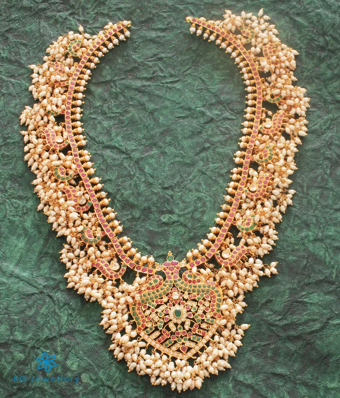 classic necklaces for women -The Vrushali Silver Guttapusalu Peacock Necklace