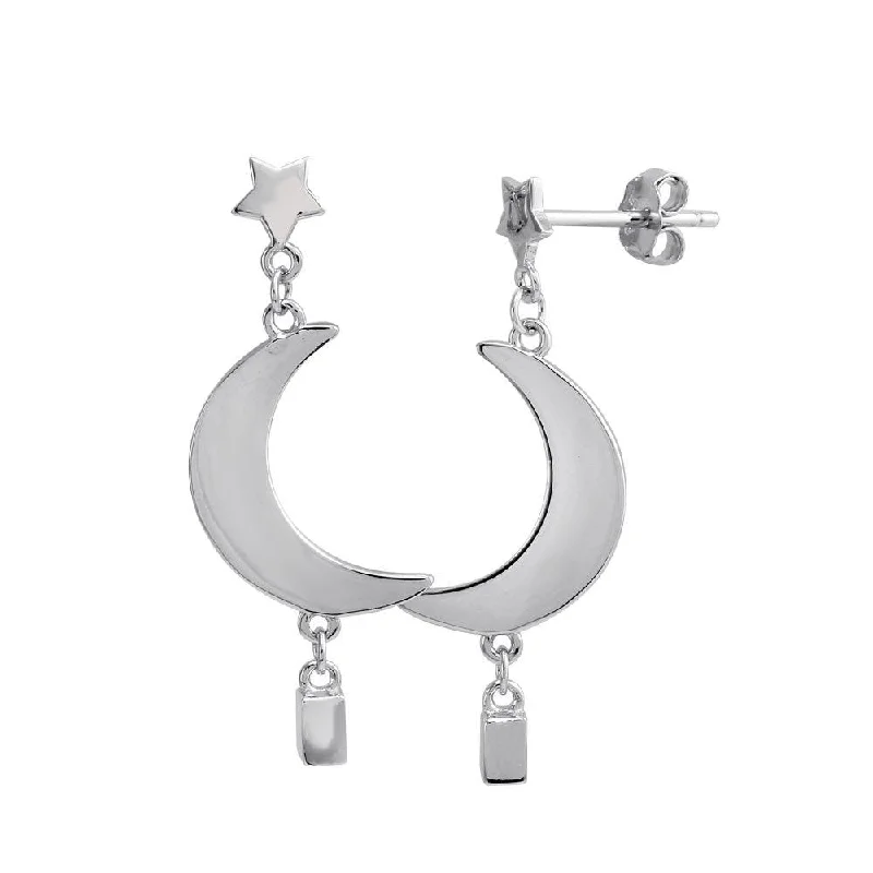 butterfly earrings for women -Rhodium Plated 925 Sterling Silver Dangling Crescent Earrings - STE01202