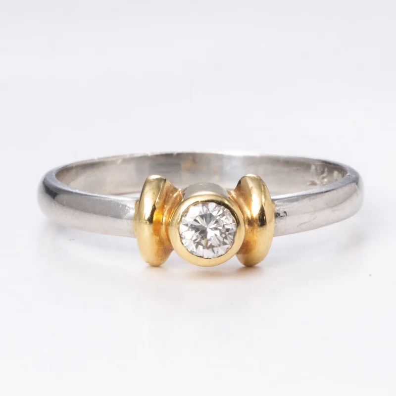 Platinum and 18k Yellow Gold Bezel Set Diamond Ring | 0.15 ct | Sz 6.25