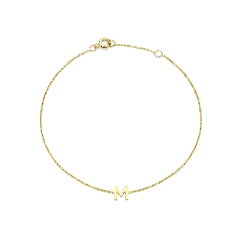 9K Yellow Gold Initial 'M' Adjustable Bracelet