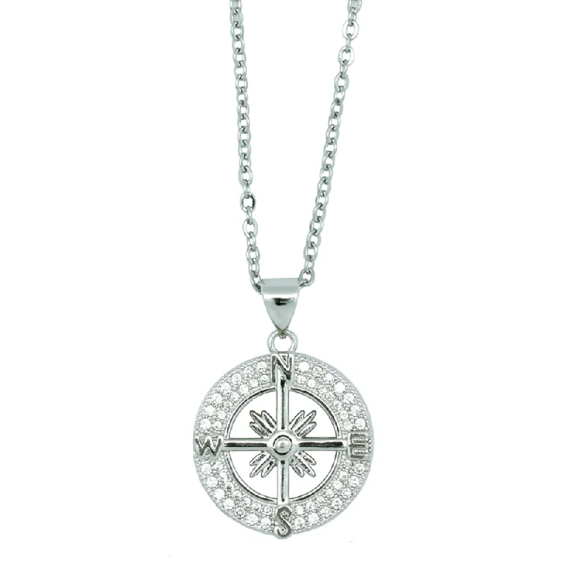 statement necklaces for women -Compass Rose Cubic Zirconia Silvertone Necklace