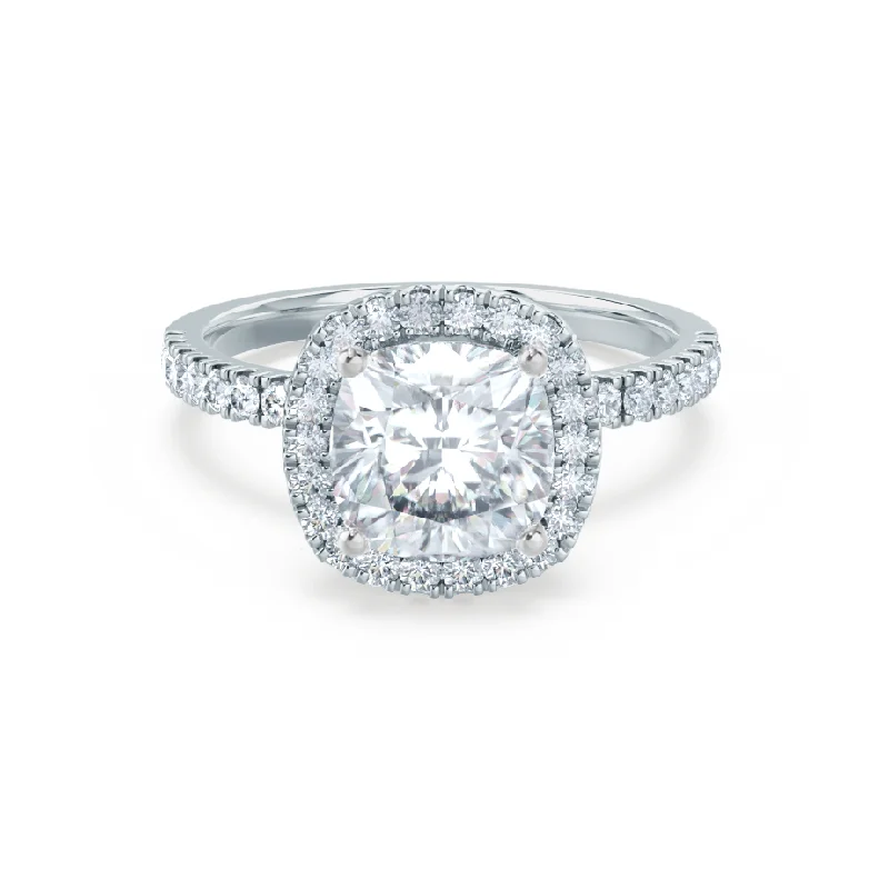 bridal set engagement rings -1.30 CT Cushion Shaped Moissanite Halo Pave Style Engagement Ring