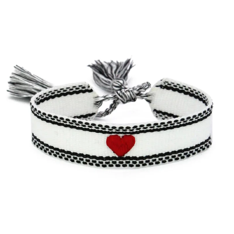 Women's I Love Texas Tech: Heart Spirit Band Tassel Bracelet In White