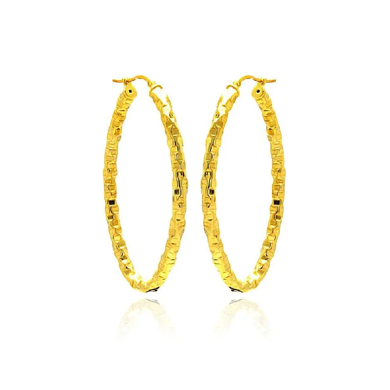 custom-made earrings for women -Clearance-Silver 925 Gold Plated Oval Hoop Earrings - ITE00022GP