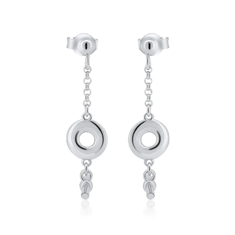 mixed gemstone earrings for women -Rhodium Plated 925 Sterling Silver Dangling Donut Bar Stud Earrings - ITE00098-RH