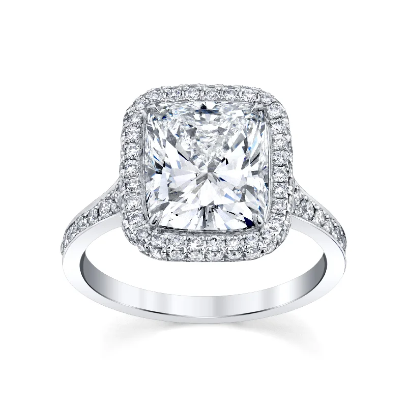 solitaire diamond engagement rings -3.12ct Radiant Cut Moissanite Halo Pave Diamond Engagement Ring