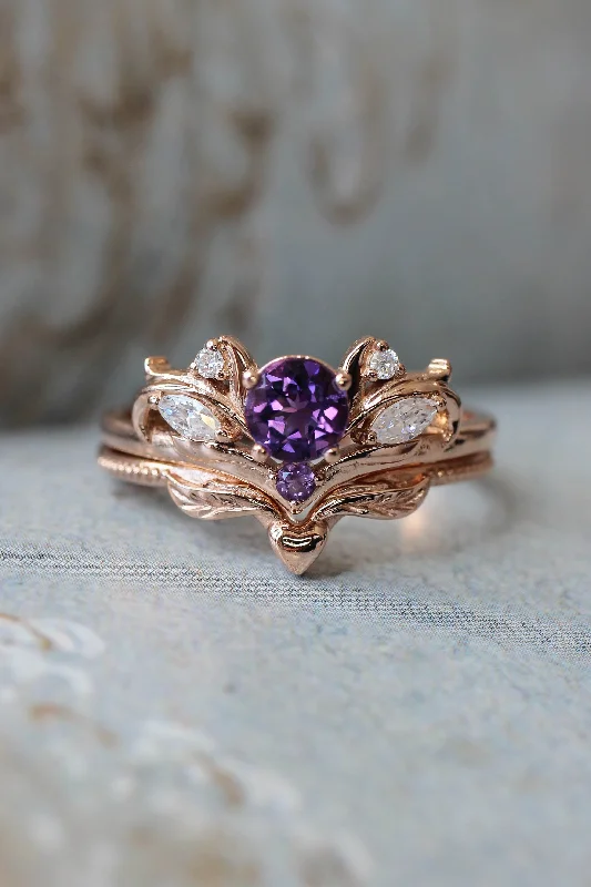 classic engagement rings for women -Bridal ring set with amethyst / Swanlake