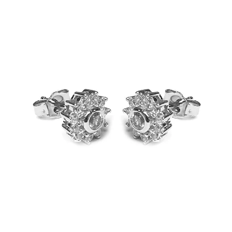 handmade earrings for women -Silver 925 Rhodium Plated Micro Pave Clear Flower CZ Stud Post Earrings - ACE00022