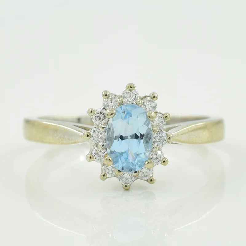 Aquamarine & Diamond Halo Ring | 0.35ct, 0.12ctw | SZ 6 |