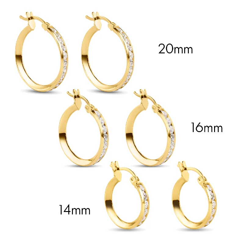 intricate design earrings for women -14E00100. - 14 Karat Yellow Gold CZ Hoop Earrings