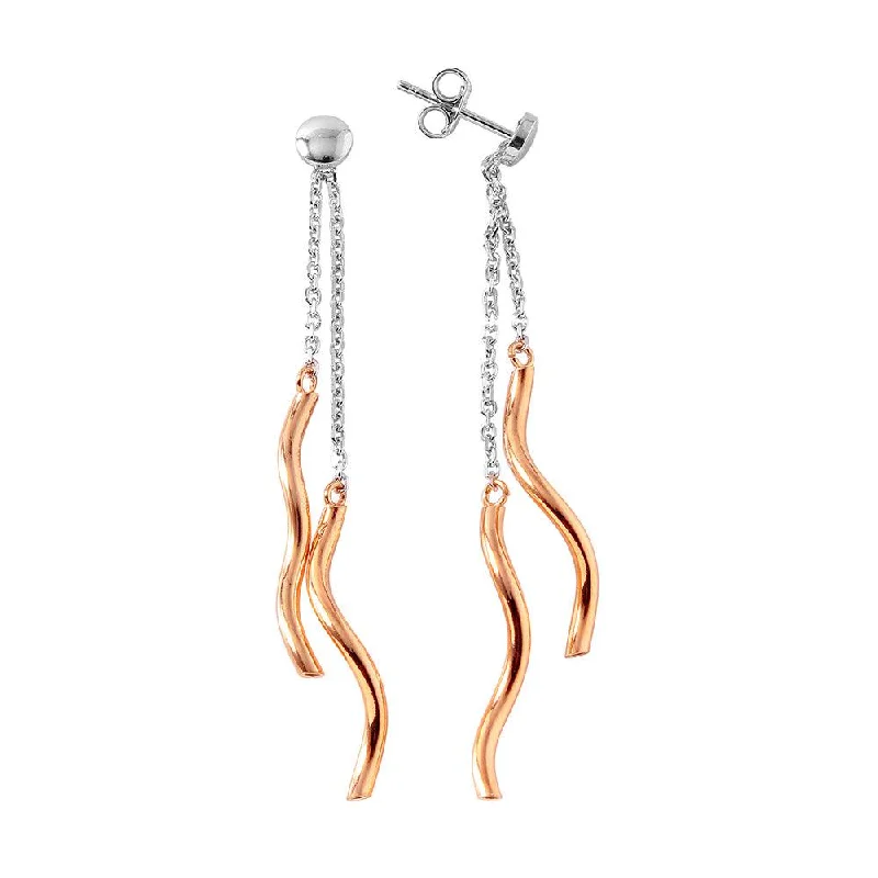 statement earrings for women -Silver 925 Rose Gold Plated Twirl Sticks Earrings - ITE00074RH-RGP