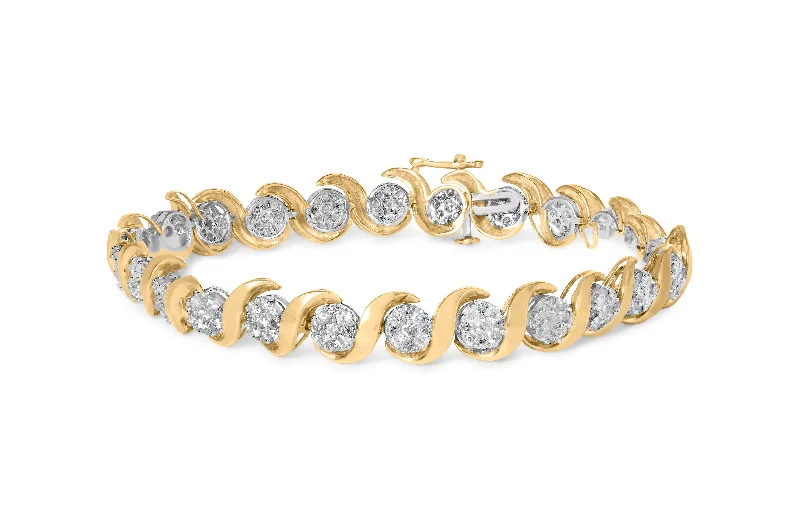 10K Yellow Gold 4.00 Cttw Round-Cut Diamond Floral Link 7.5" Bracelet