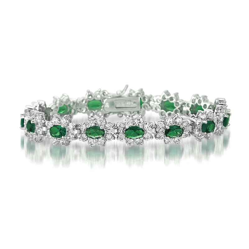 GENEVIVE Sterling Silver Emerald Cubic Zirconia Bracelet