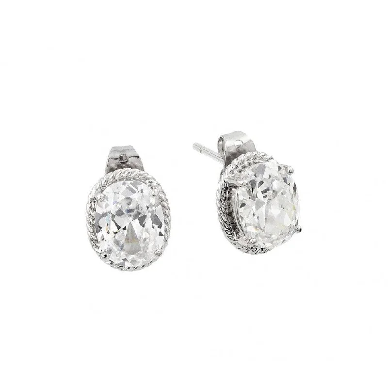 bridal earrings for women -Silver 925 Rhodium Plated Round Clear CZ Stud Earrings - BGE00425