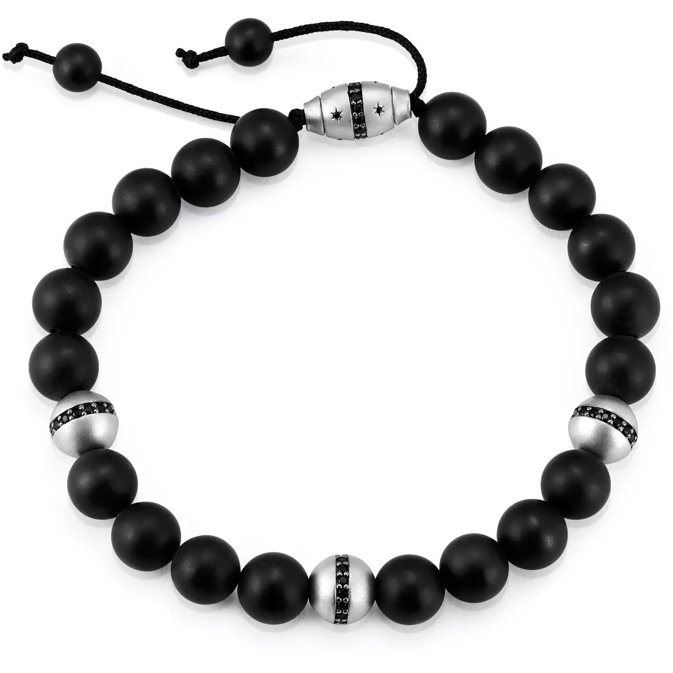 CRISLU Mens Black Beaded Bracelet  Finished in  Pure Platinum