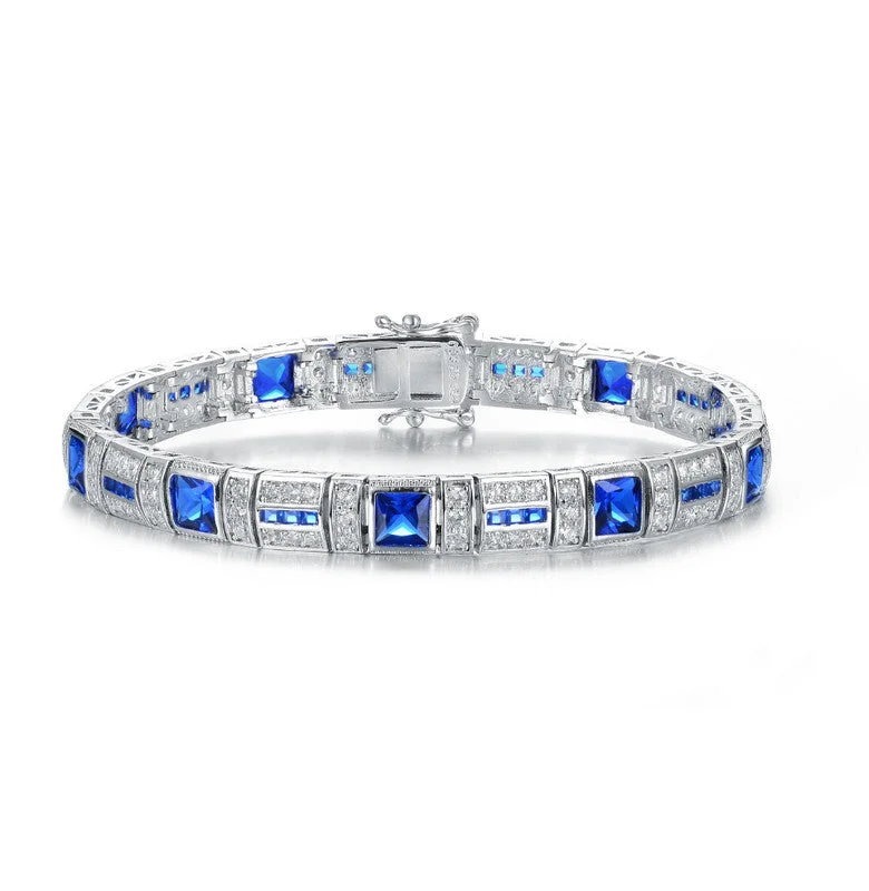 Sterling Silver White Gold Plated with Colored Cubic Zirconia Tennis Bracelet