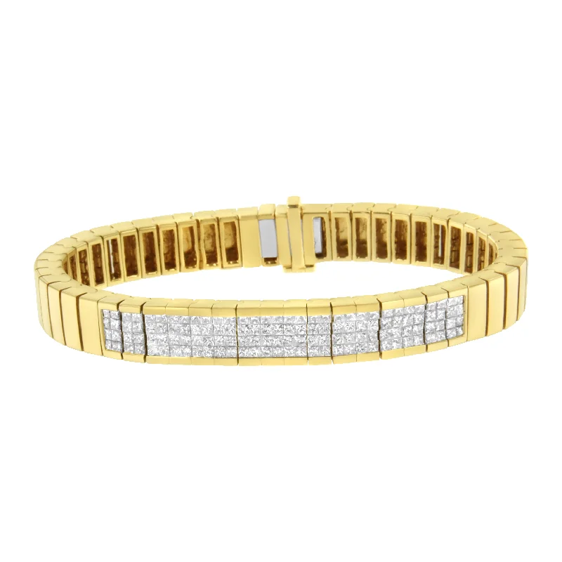 14K Yellow Gold 3 5/8 cttw Invisible Set Princess-Cut Diamond ID Tennis Bracelet