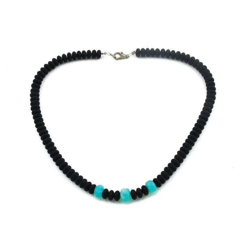 engagement necklaces for women -Matte Onyx x Gem silica Beaded Necklace