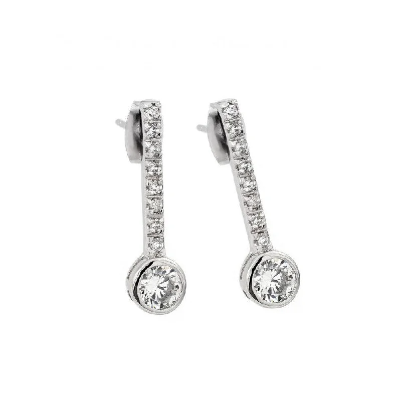 studded earrings for women -Silver 925 Rhodium Plated Channel Round CZ Stud Earrings - BGE00424