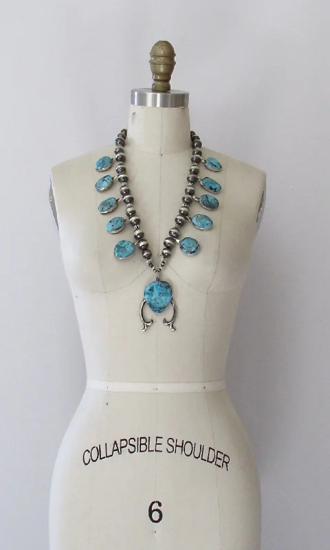 stylish modern necklaces for women -CHIMNEY BUTTE Navajo Silver and Turquoise Squash Blossom Necklace