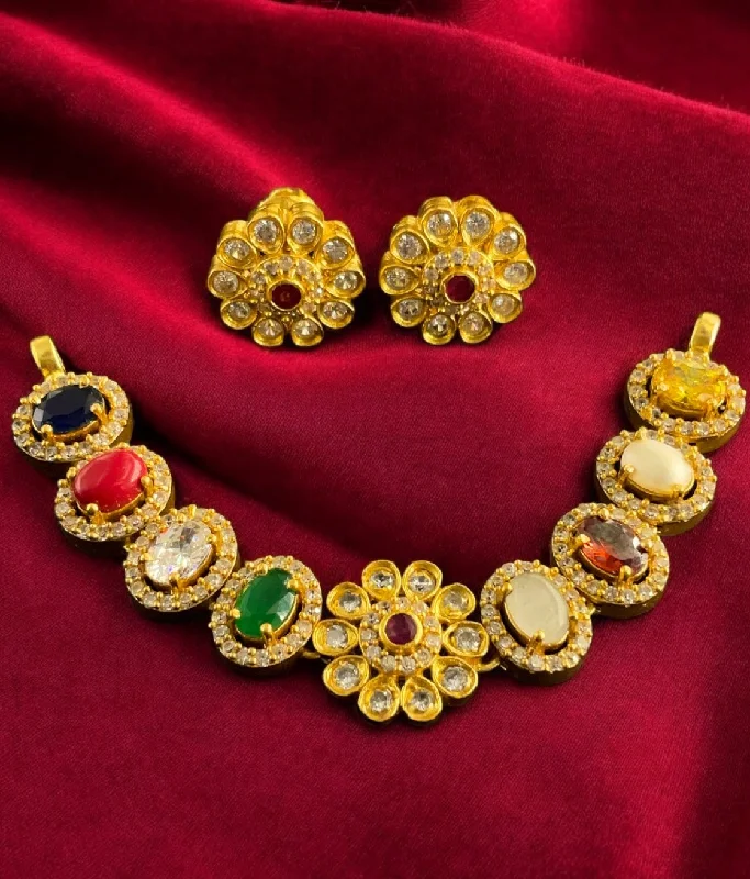 layered gold necklaces for women -The Victorian Silver Choker Necklace & Earrings (Bright Silver/Navratna)