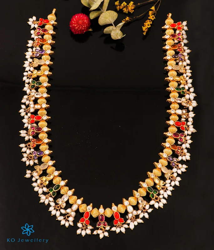 simple necklaces for women -The Sampriti Silver Navratna Necklace (Long)