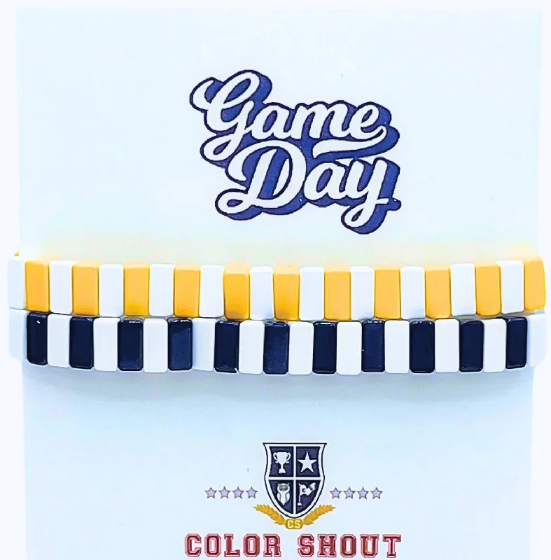 Unisex - Game Day: Team Colors Enamel Tile Double Stack Bracelet In Navy/yellow