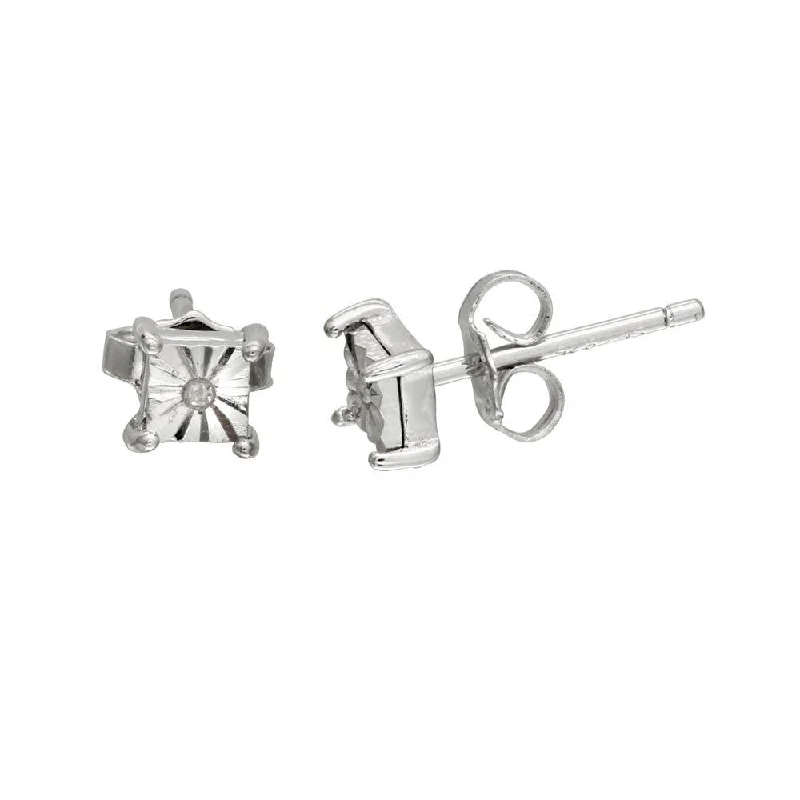 layered earrings for women -Rhodium Plated 925 Sterling Silver Square Stud Earrings - STE01106