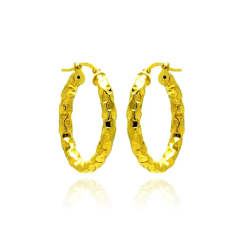 elegant dangle earrings for women -Clearance-Silver 925 Gold Plated Oval Hoop Earrings - ITE00024GP