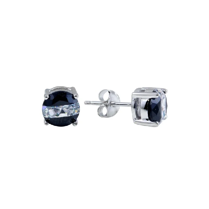 gemstone stud earrings for women -Rhodium Plated 925 Sterling Two-Tone 925 Sterling Silver CZ Stud Earrings - BGE00620