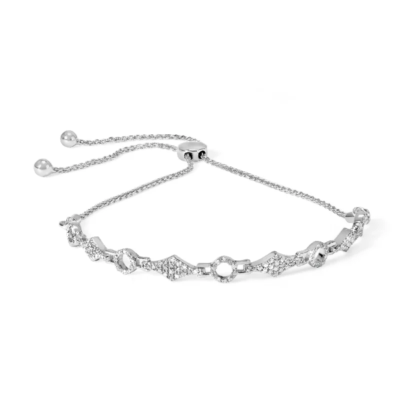 .925 Sterling Silver 1/2 Cttw Diamond Alternating Circle and Kite Link Adjustable Bolo Bracelet