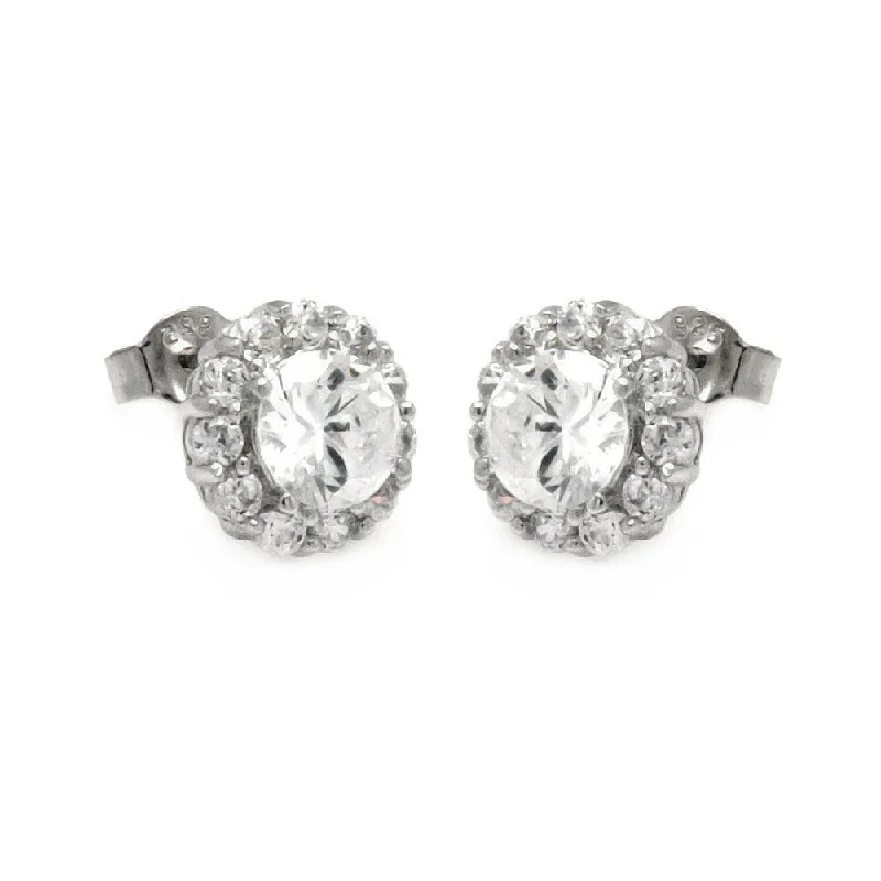 women’s bridal hoop earrings -Silver 925 Rhodium Plated Round Clear CZ Stud Earrings - STE00781