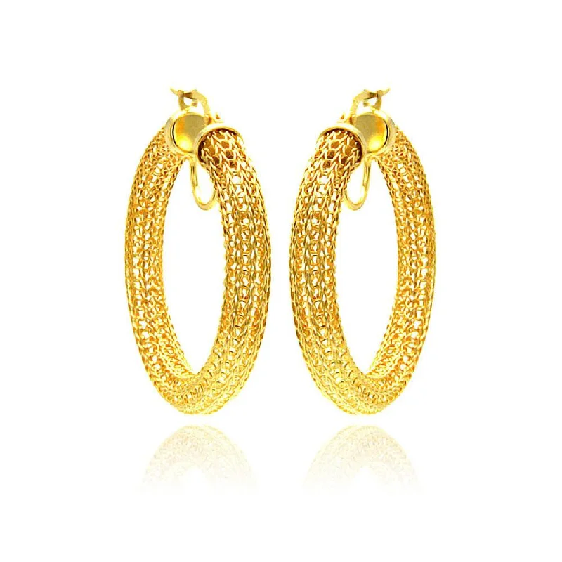 custom earrings for women -Clearance-Silver 925 Gold Plated Mesh Hoop Earrings - ITE00039GP