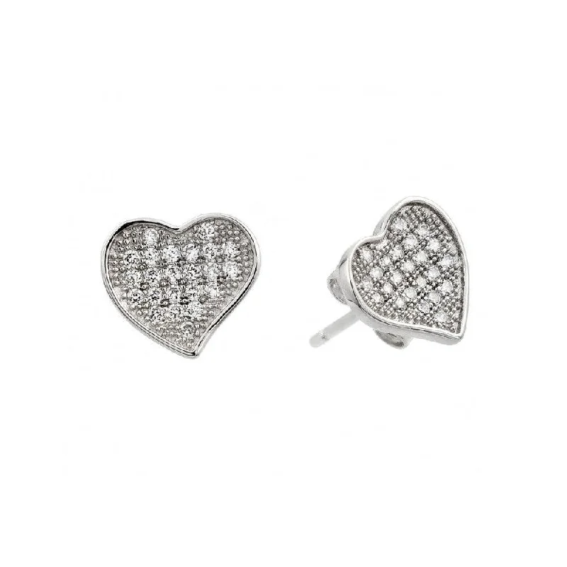 bold earrings for women -Silver 925 Rhodium Plated Heart CZ Inlay Stud Earrings - BGE00266