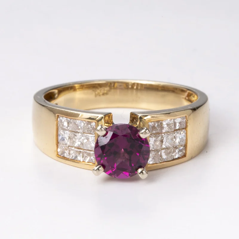 14k Yellow Gold Garnet and Diamond Cocktail Diamond Ring | 0.14ct, 0.58 ctw | Sz 7