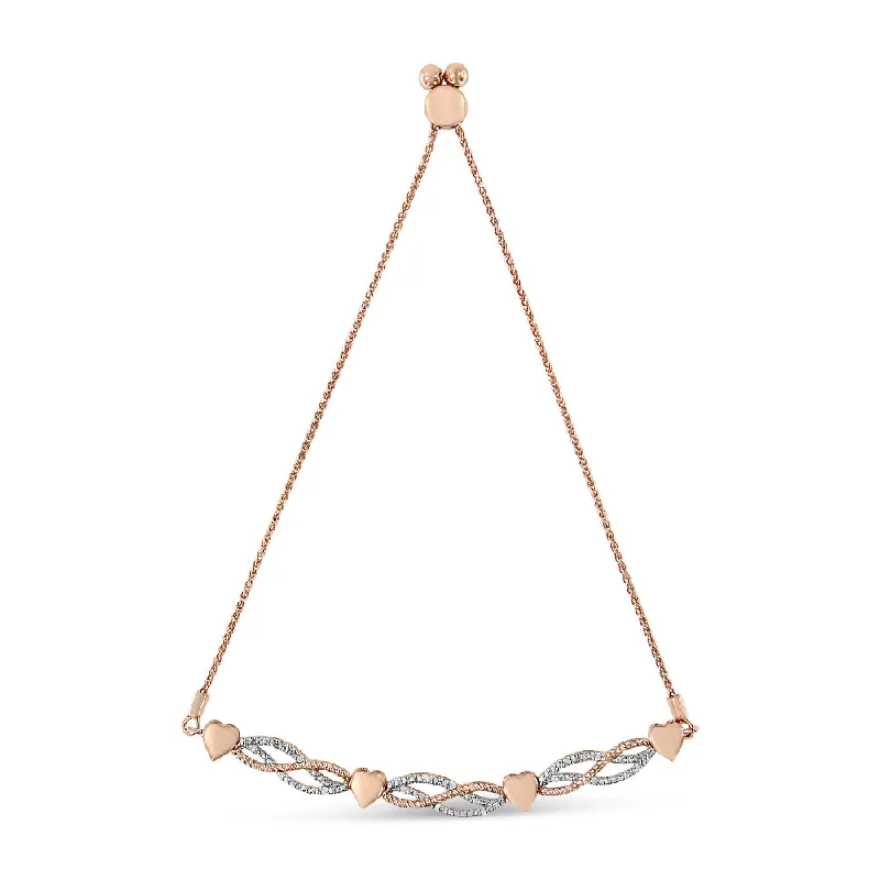 14K Rose Gold Plated .925 Sterling Silver Cttw Diamond Accent Layered Infinity Link and Heart Adjustable 4”-10” Adjustable Bolo Bracelet