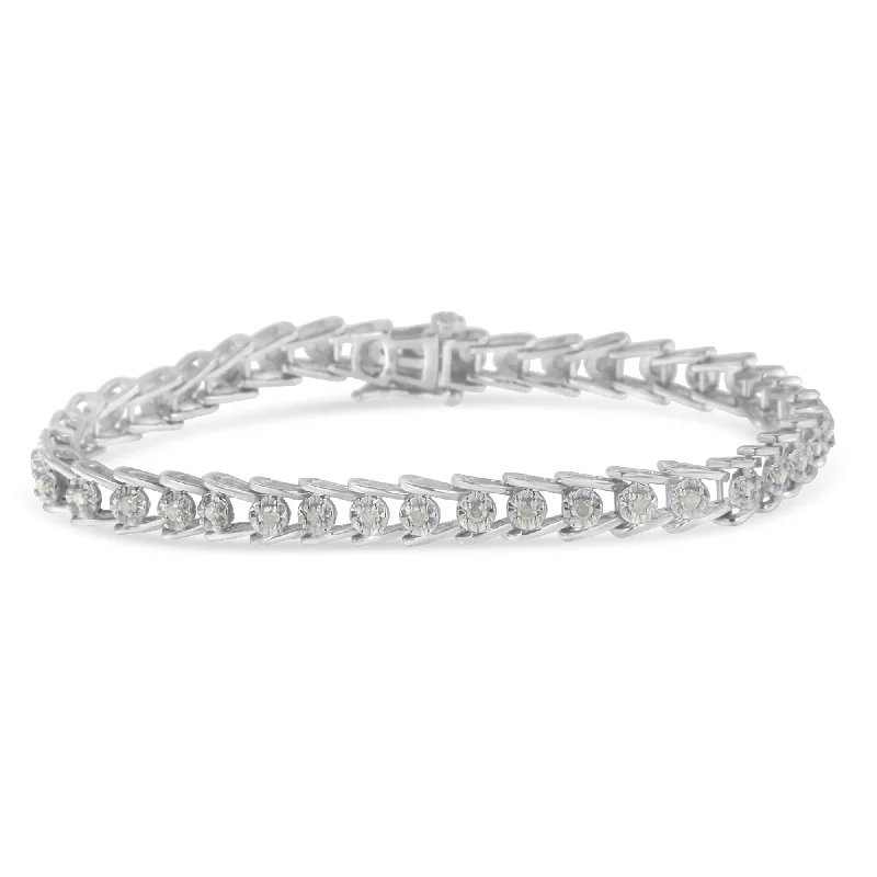 Sterling Silver Rose-cut Diamond Wave link Bracelet