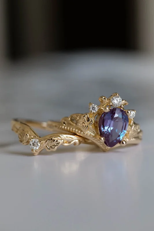 engagement rings with sapphires -Elvish ring set with color changing alexandrite / Ariadne