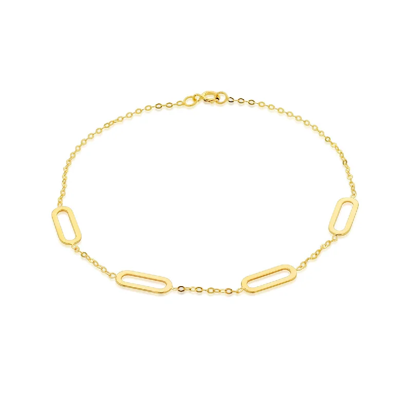 9K Yellow Gold Paperclip Station Bracelet/ 7.5"