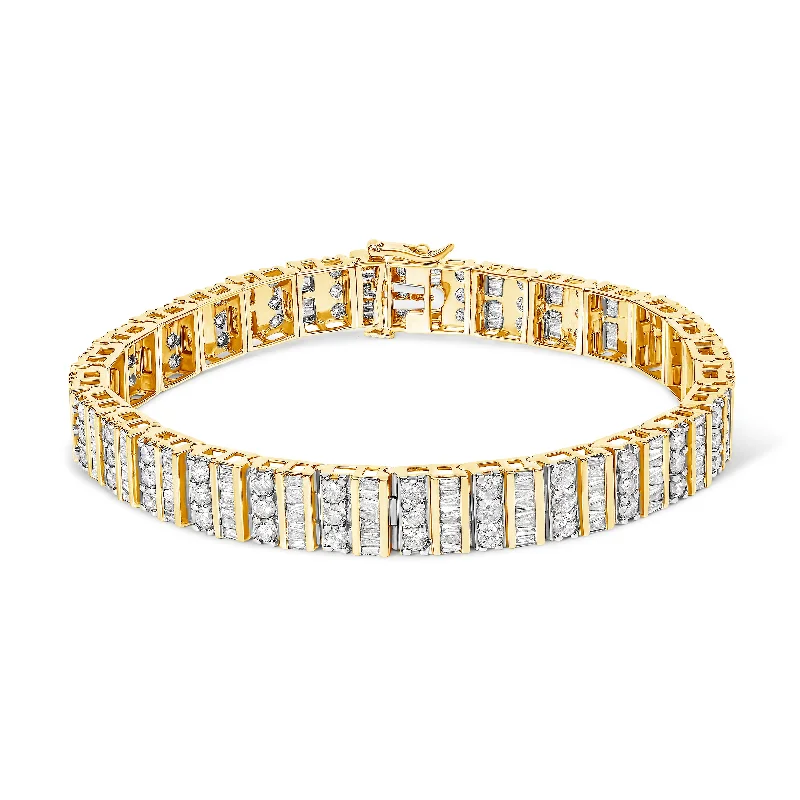 14K Yellow Gold Round and Baguette-Cut Diamond Bracelet