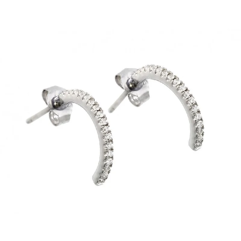 gemstone earrings for women -Silver 925 Rhodium Plated Crescent Clear CZ Dangling Stud Earrings - STE00900