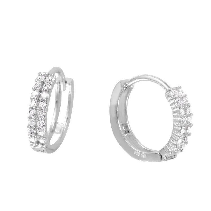 geometric earrings for women -Silver 925 Rhodium Plated Hinged CZ huggie hoop Earrings - GME00025